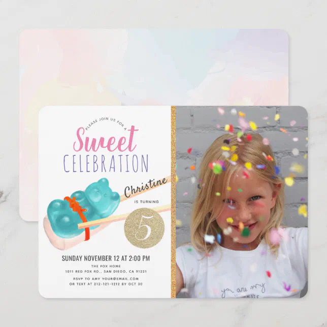 Gummy Bear Candy Sushi Party Girl Photo Birthday Invitation | Zazzle