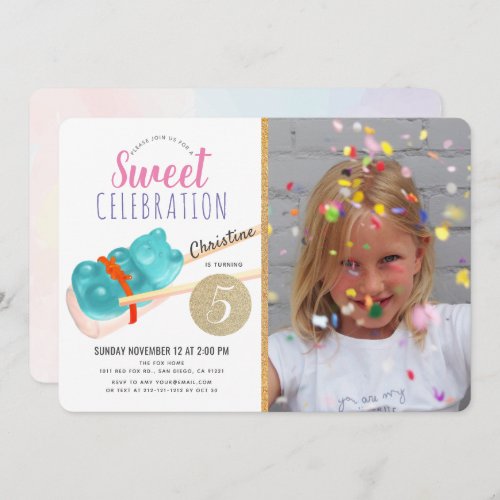 Gummy Bear Candy Sushi Party Girl Photo Birthday Invitation