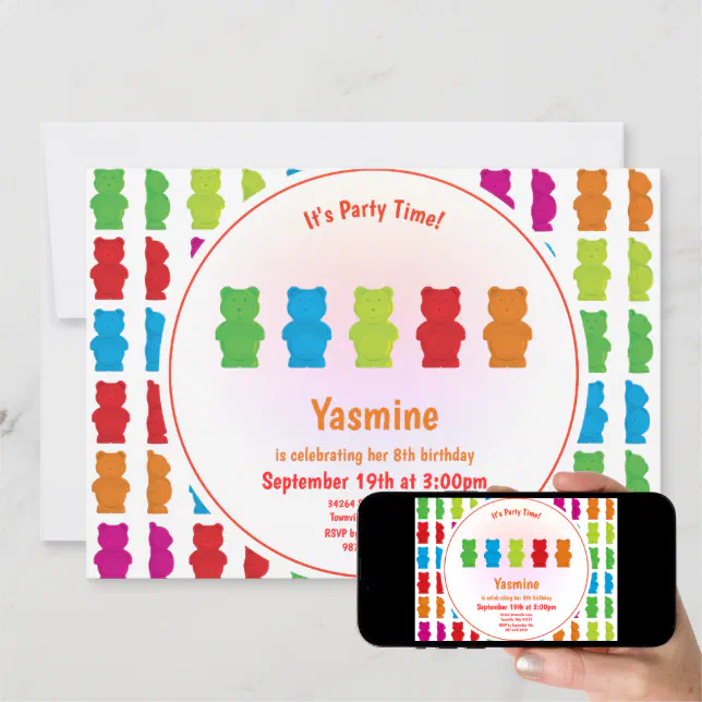 Gummy Bear Pattern Kid’s Birthday Invitation | Zazzle