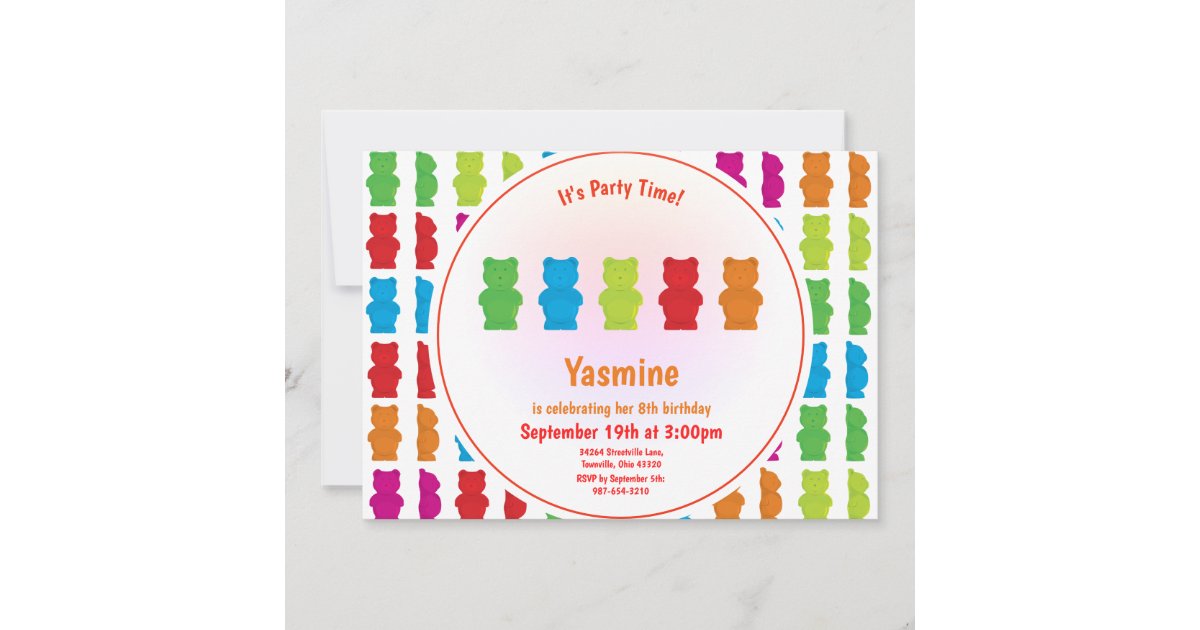 Gummy Bear Pattern Kid’s Birthday Invitation | Zazzle