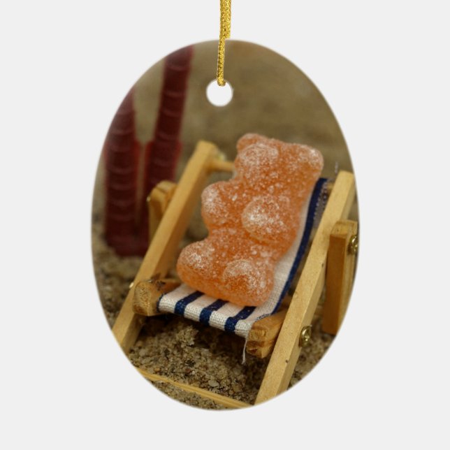 Gummy Bear Relaxing on Beach Ceramic Ornament (Front)