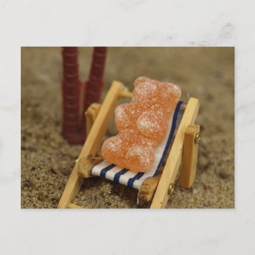 Gummy Bear Relaxing on Beach Postcard