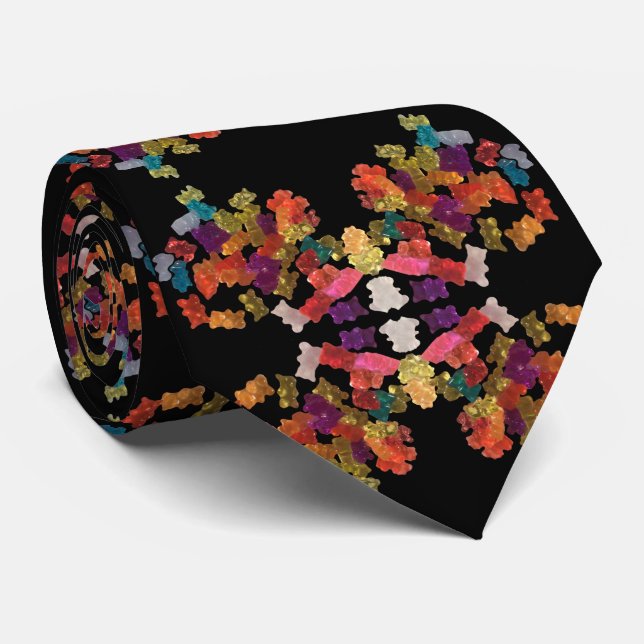 Gummy Bears Candy Repeating Pattern Neck Tie (Rolled)