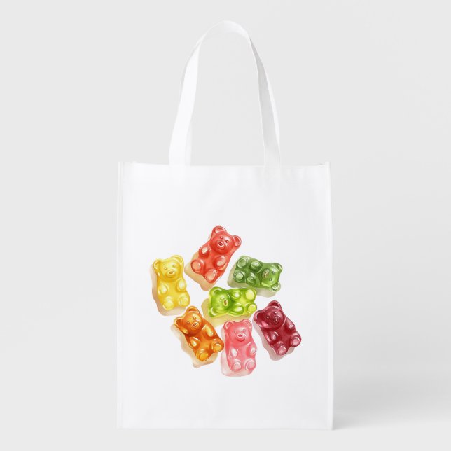 Gummy Bears Mint Pink Yellow Fruit Birthday Grocery Bag (Front)