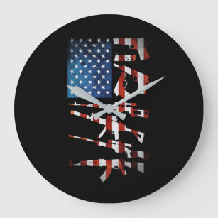 Gun American Flag 4th of July Large Clock
