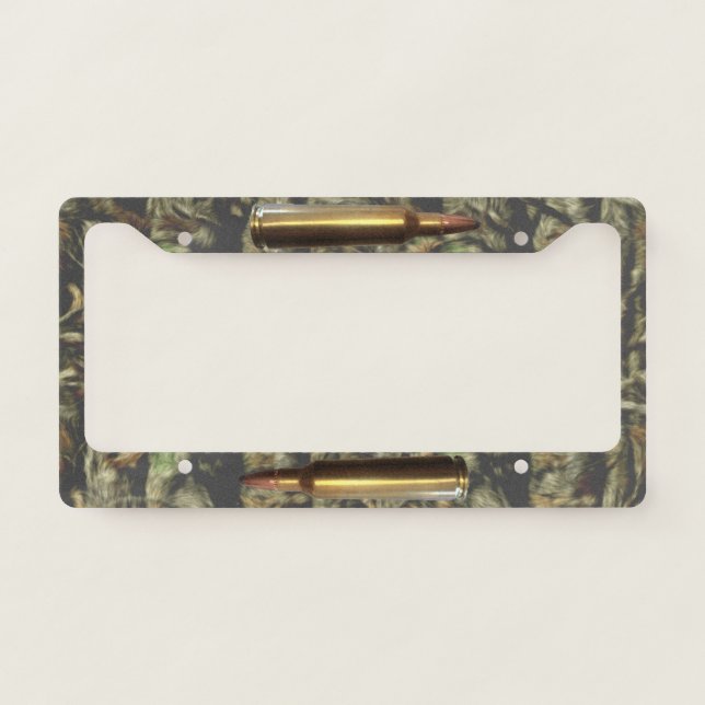Gun Ammo Bullet Camo Pattern Holder License Plate Frame (Front)