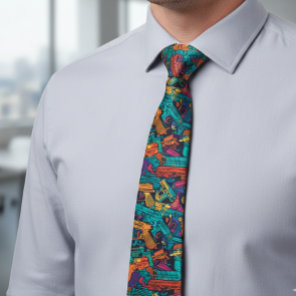 Gun Colorful Shooting Shooter Pattern Neck Tie