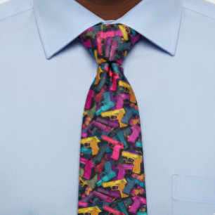 Gun Colorful Shooting Shooter Vibrant Neck Tie