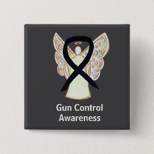Gun Control Awareness Black Ribbon Angel Button