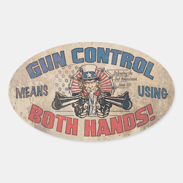 Gun Control Means Both Hands Oval Sticker (Front)