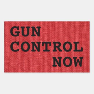 Gun Control Now on Red Linen Photo Rectangular Sticker