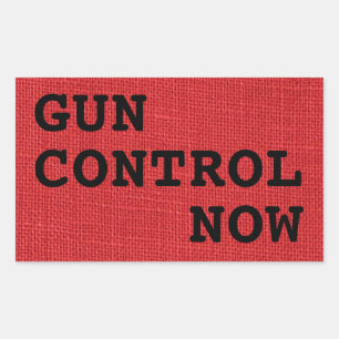 Gun Control Now on Red Linen Photo Rectangular Sticker