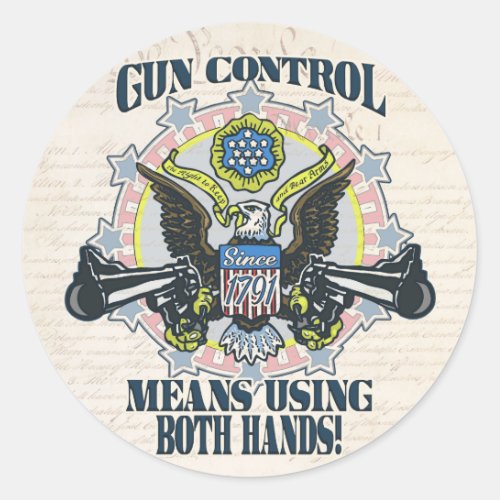 Gun Control Using Both Hands Gun_Toting Eagle Classic Round Sticker