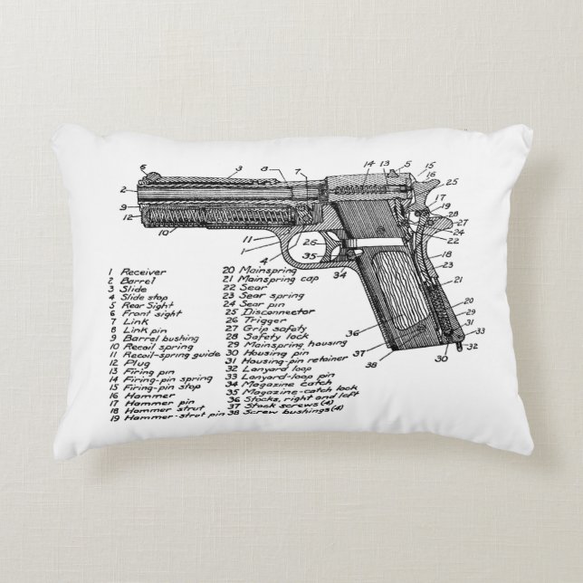 Gun Diagram V2 Decorative Pillow (Front)