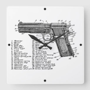 Gun Diagram V2 Square Wall Clock