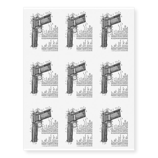 Gun Diagram V2 Temporary Tattoos (Front)