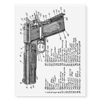 Gun Diagram V2 Temporary Tattoos