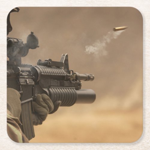 Gun Ejecting Shell Square Paper Coaster