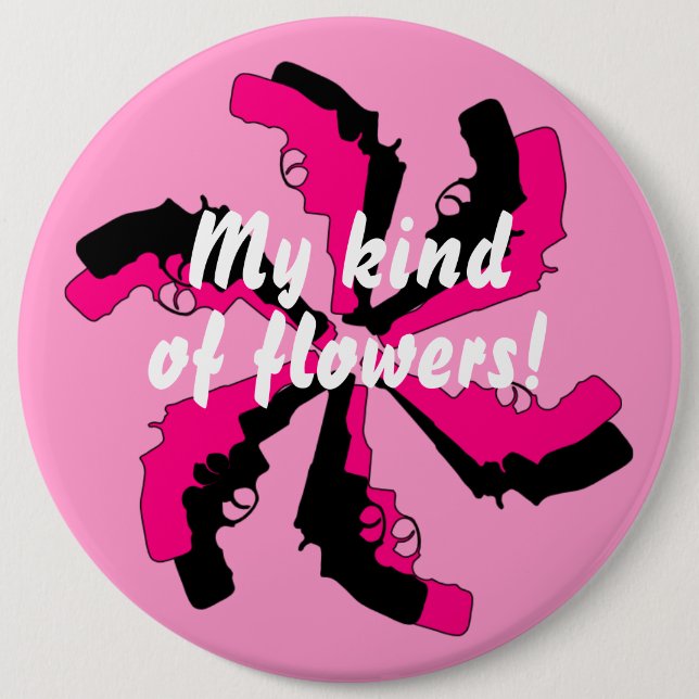 Gun Flower Pink Black Feminine Pinback Button (Front)