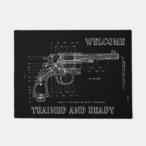 Gun Handgun Trained and Ready Welcome 45 caliber Doormat