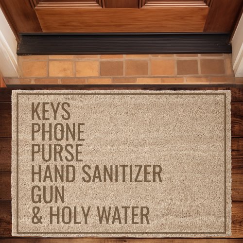 Gun Holy Water Checklist Custom Reminder Funny Fiber Doormat