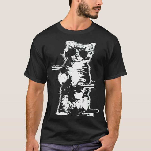 Gun Kitty  Cat T-Shirt (Front)