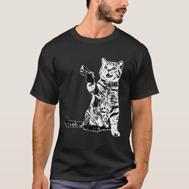 Gun Kitty  Cat T-Shirt (Front)