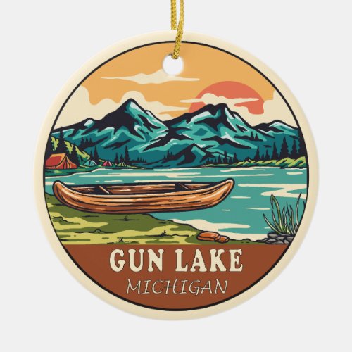 Gun Lake Michigan Boating Fishing Emblem Ceramic Ornament