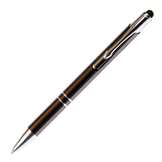 Gun Metal Gray Aluminum Ball Point Pen w/Stylus (Front)