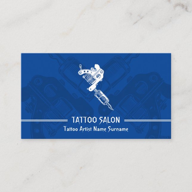 Gun Minimalist Modern Navy Tattoo Business Card (Front)