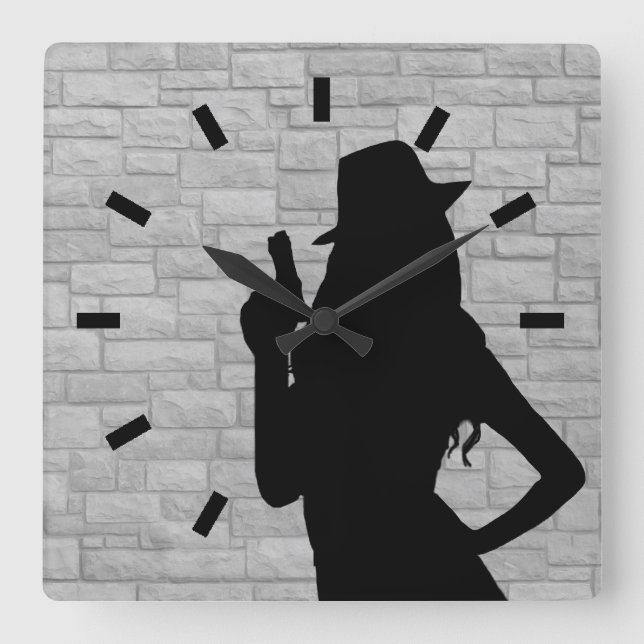 Gun Moll Silhouette Square Wall Clock (Front)