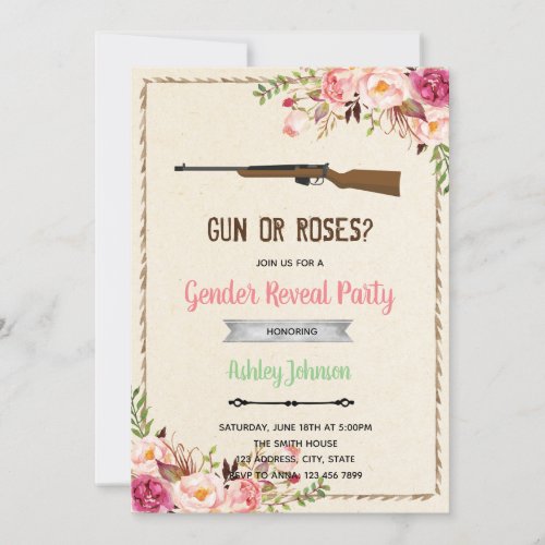 Gun or rose gender reveal Invitation