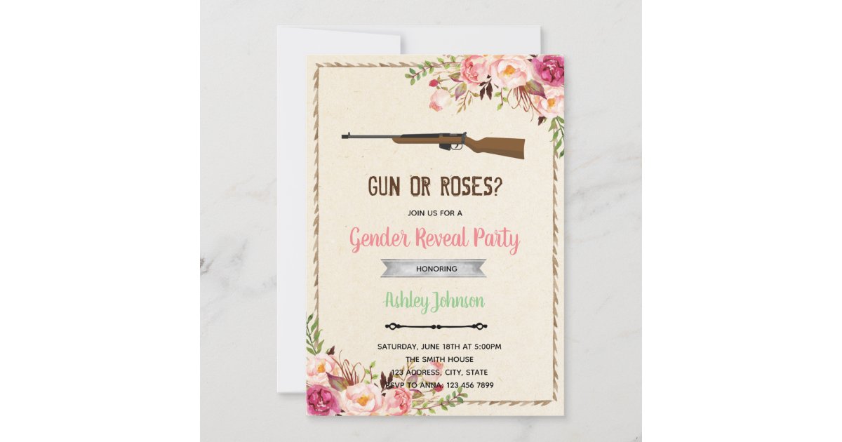 Gun or rose gender reveal Invitation Zazzle