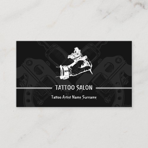 Gun Pen Minimalist Modern Black Tattoo Artist Business Card