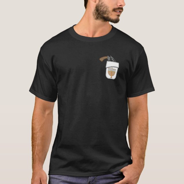 Gun Pocket Hanukkah Cool Menorah Chanukah Jewish H T-Shirt (Front)