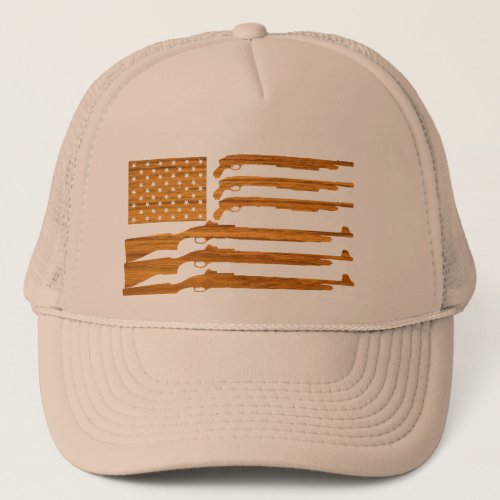 Gun Rifle Flag Woodgrain Trucker Hat