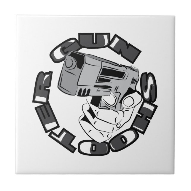 Gun shooter illustration ceramic tile (Front)