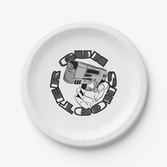 Gun shooter illustration paper plates (Front)