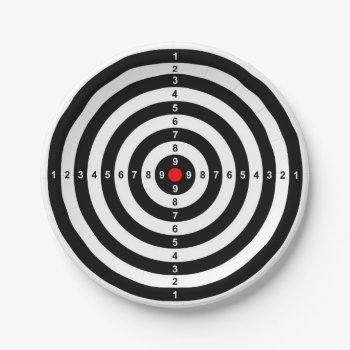 Gun Shooting Range Bulls Eye Target Symbol Paper Plates by tony4urban at Zazzle