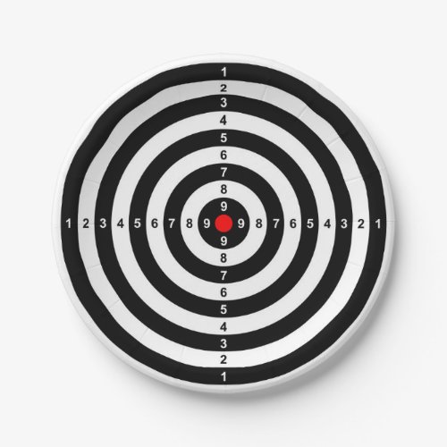 gun shooting range bulls eye target symbol paper plates