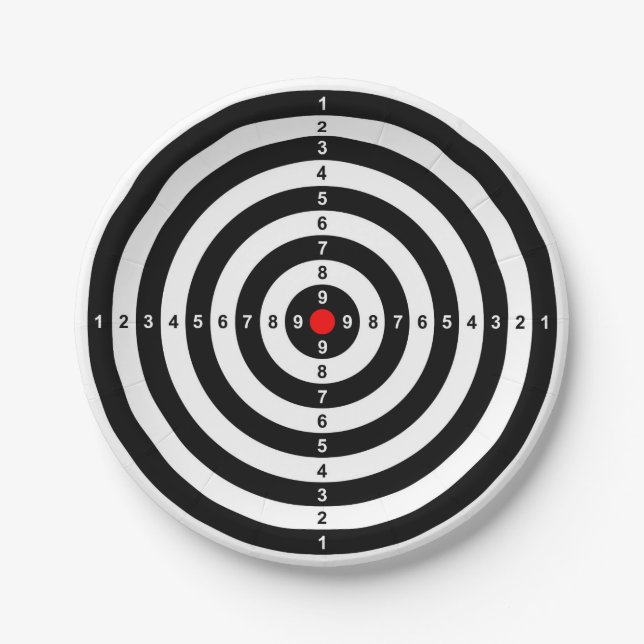 gun shooting range bulls eye target symbol paper plates (Front)