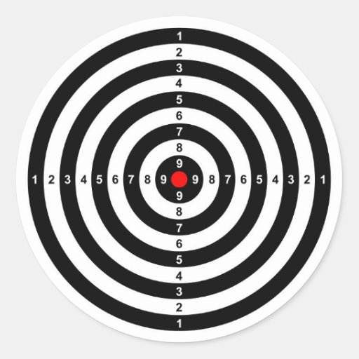 gun shooting range bulls eye target symbol classic round sticker | Zazzle