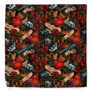 Gun Skull and Roses Graffiti pattern Bandana