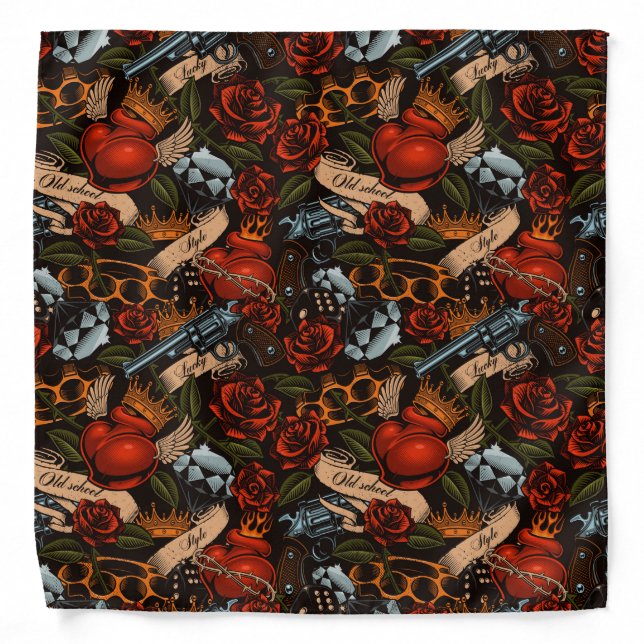 Gun Skull and Roses Graffiti pattern  Bandana (Front)