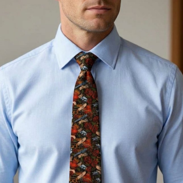 Gun Skull and Roses Graffiti pattern    Neck Tie (Creator Uploaded)