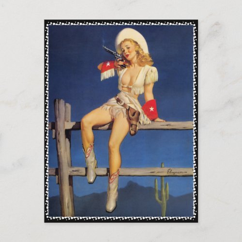 Gun Slinger  Vintage pin up girl Postcard