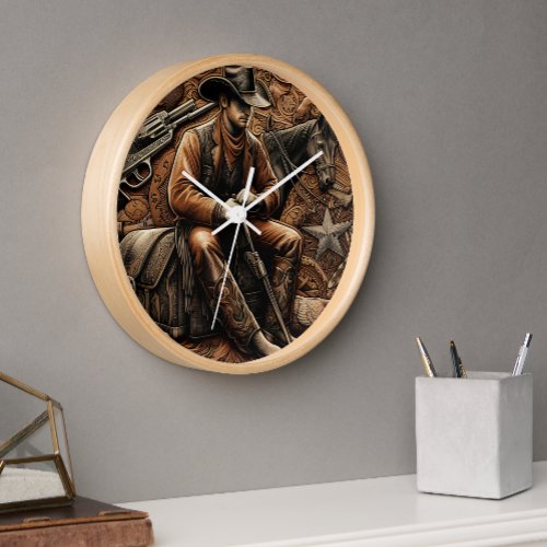 Gun_Slinging Cowboy Wild West Portrait Clock