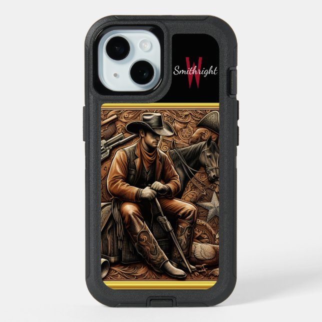 Gun-Slinging Cowboy: Wild West Portrait iPhone 15 Case (Back)