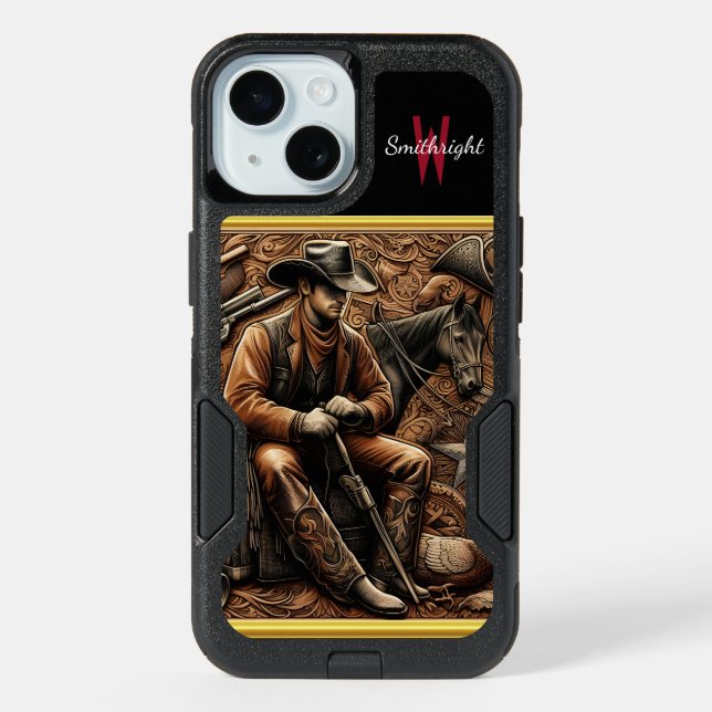 Gun-Slinging Cowboy: Wild West Portrait iPhone 15 Case (Back)