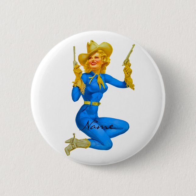 Gun-toting Pin-up Cowgirl Thunder_Cove Button (Front)